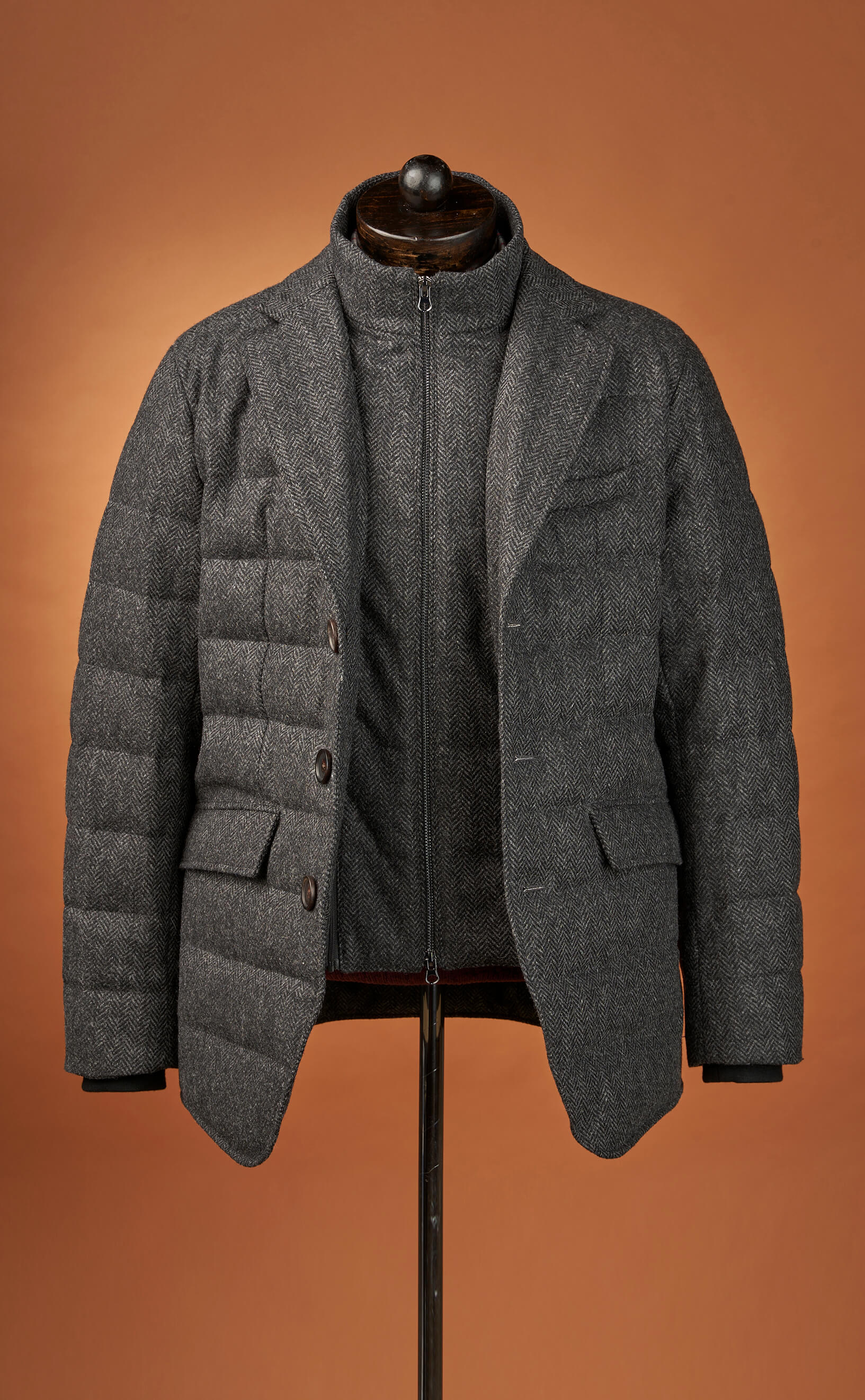Charcoal Herringbone Tweed - Down Blazer